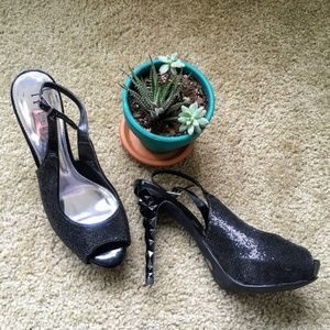 N by Nicole Miller Sparkly Black Slingback Heels
